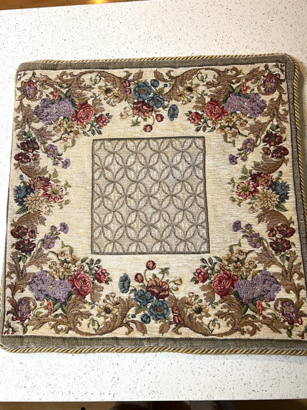 Tapestry Cushion Cover Floral Home Decor 19" Square Earth Tones